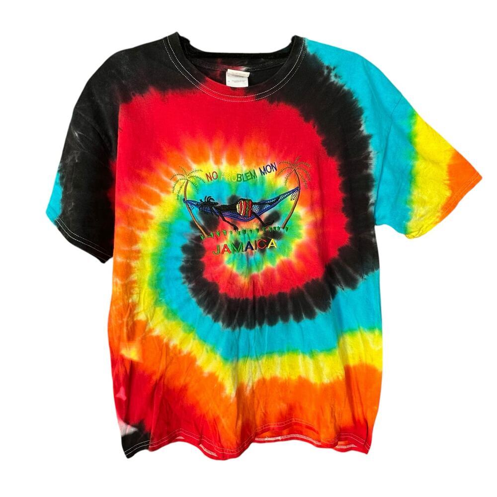 Jamaica Tie Dye T Shirt x Adult Large Hey Mon No Problem Embroidered Colorful